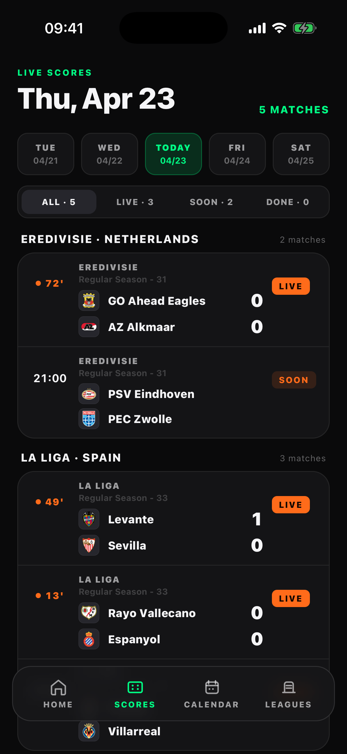 Kickoff Scores screen